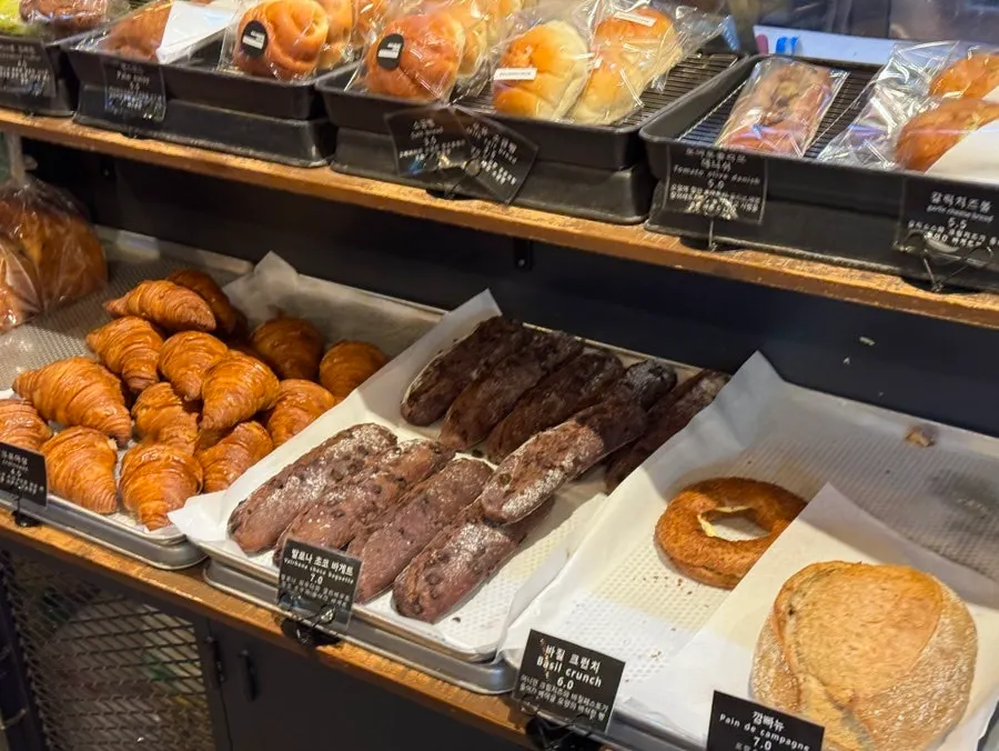 Corn cheese sausage croissant on display
