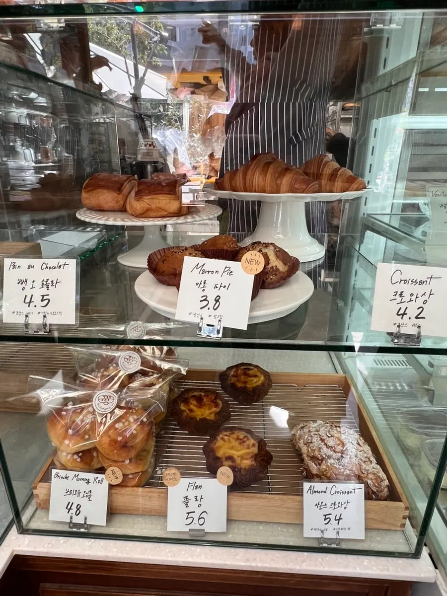 Croissants and pastries on display