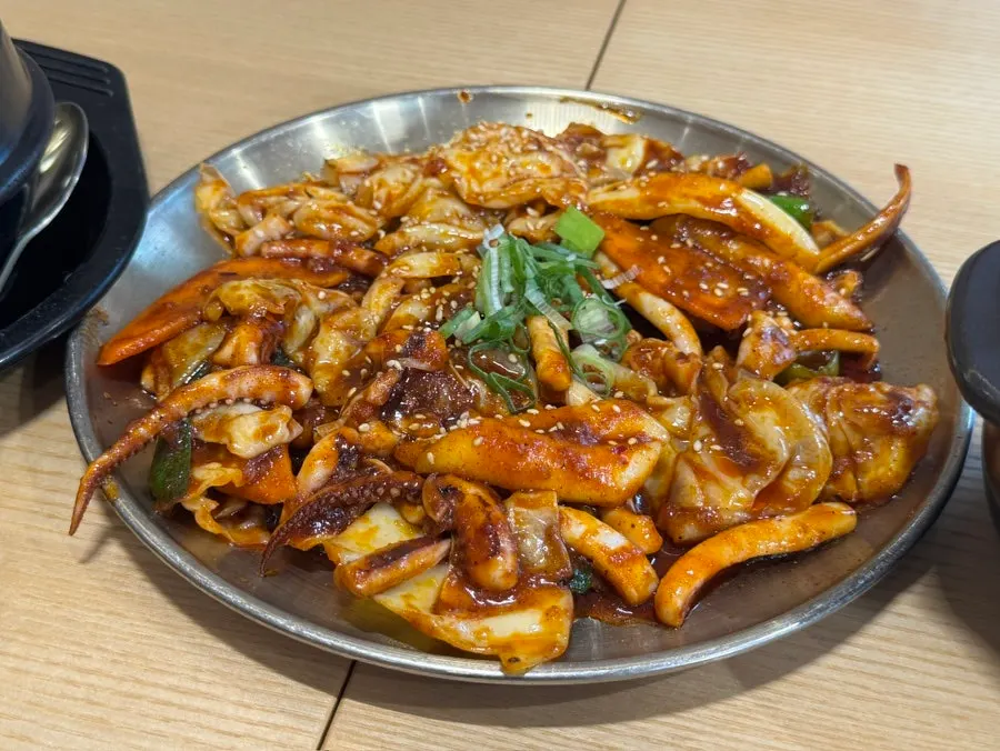 Squid stir-fry with rice cakes at Bap Jangin Hongdae Branch