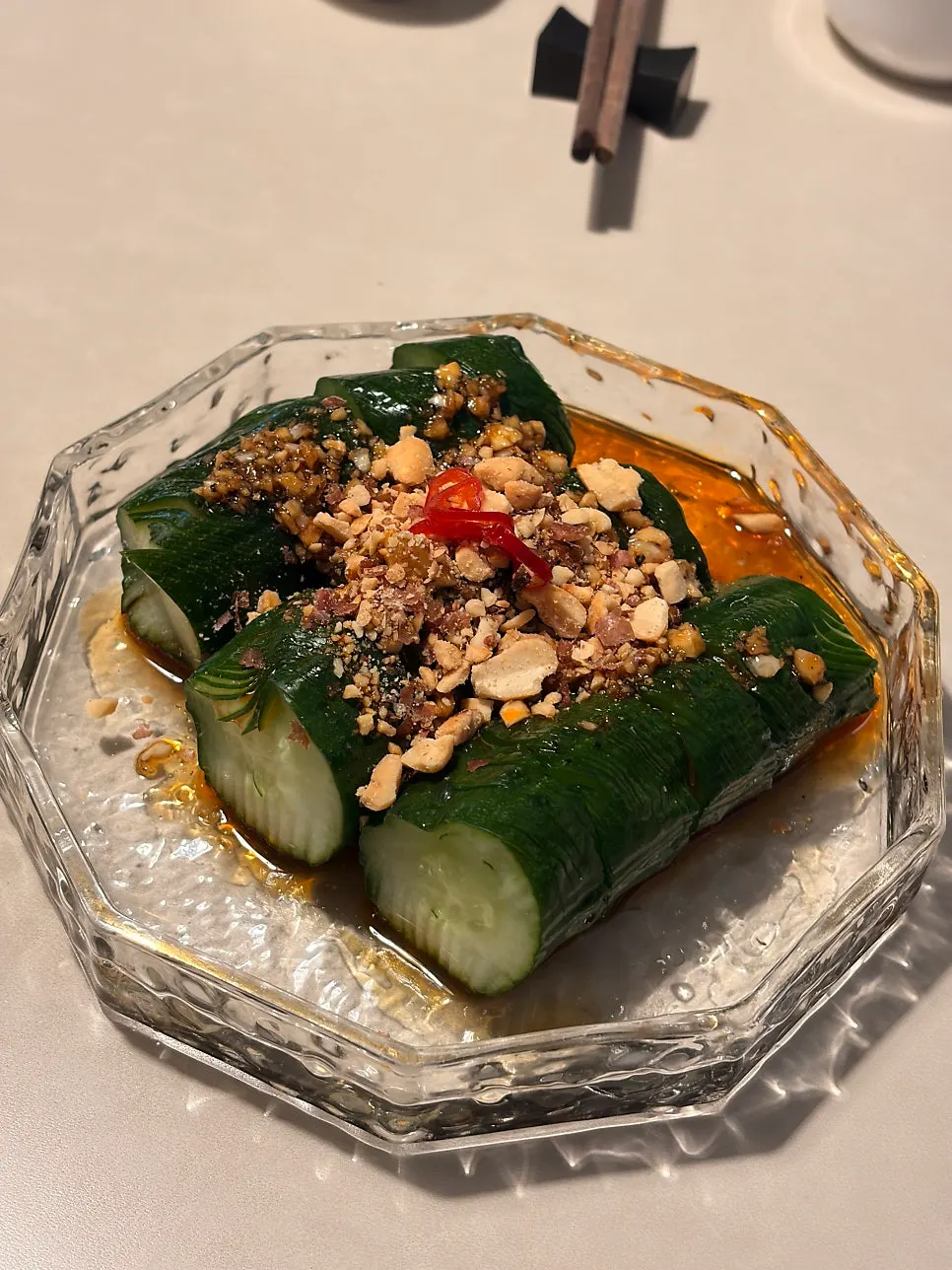A generous serving of Chinese-style cucumber salad