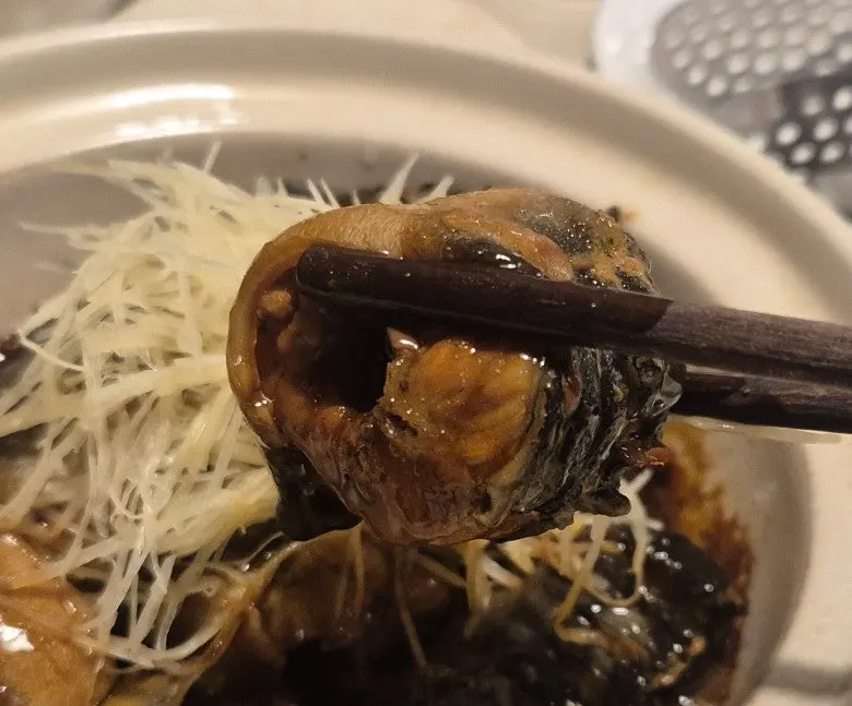 The tangy sauce served alongside the braised eel