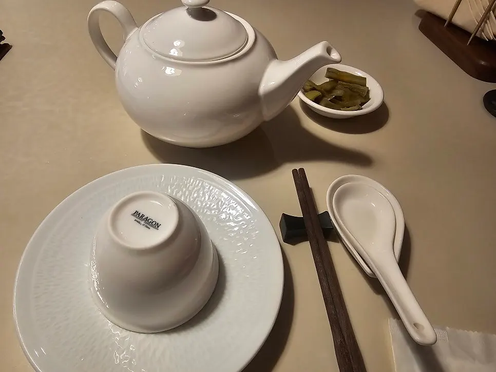 Warm jasmine tea served as a complimentary drink