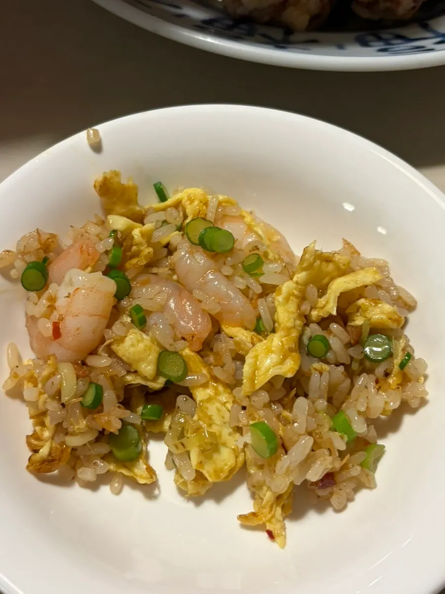 Soup served alongside the shrimp fried rice