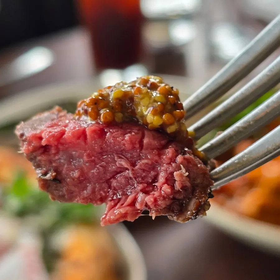Slicing into the steak