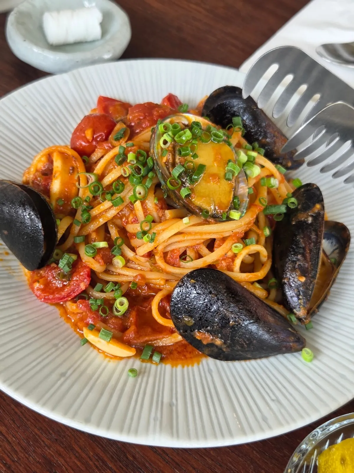 Bokkeriu's seafood tomato pasta packed with seafood