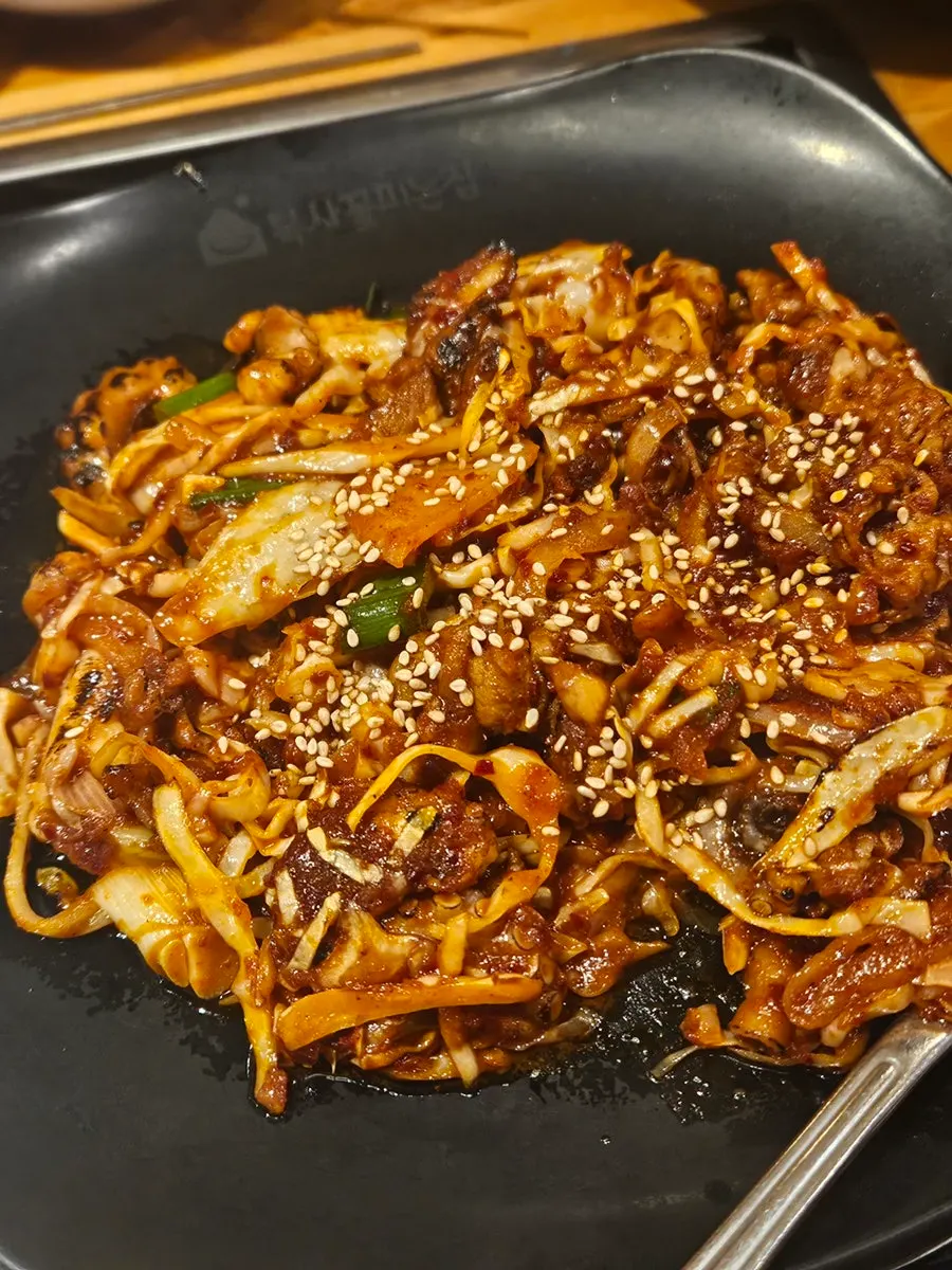Spicy fire-grilled octopus stir-fry