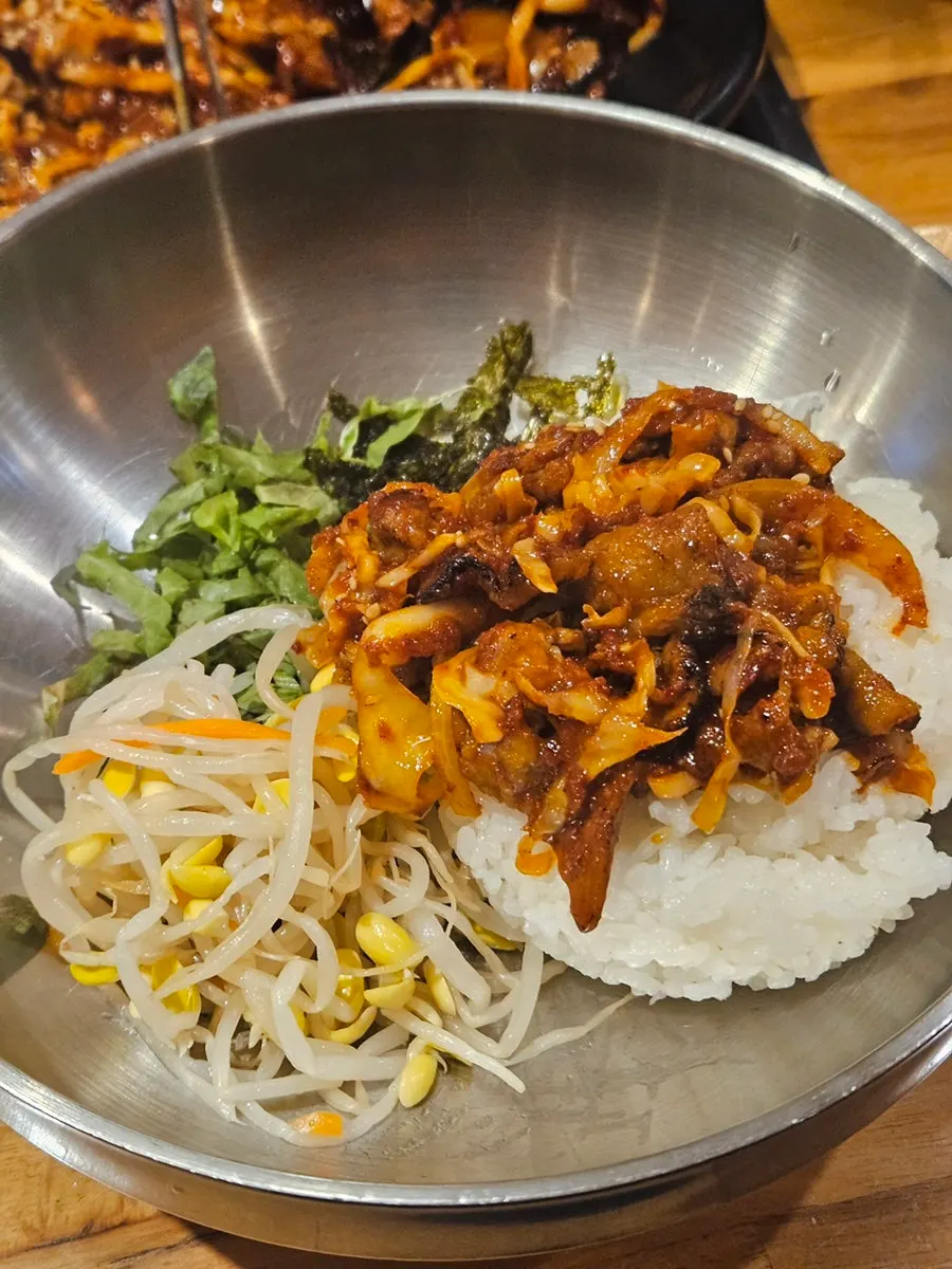 Bibimbap mixed with the octopus stir-fry