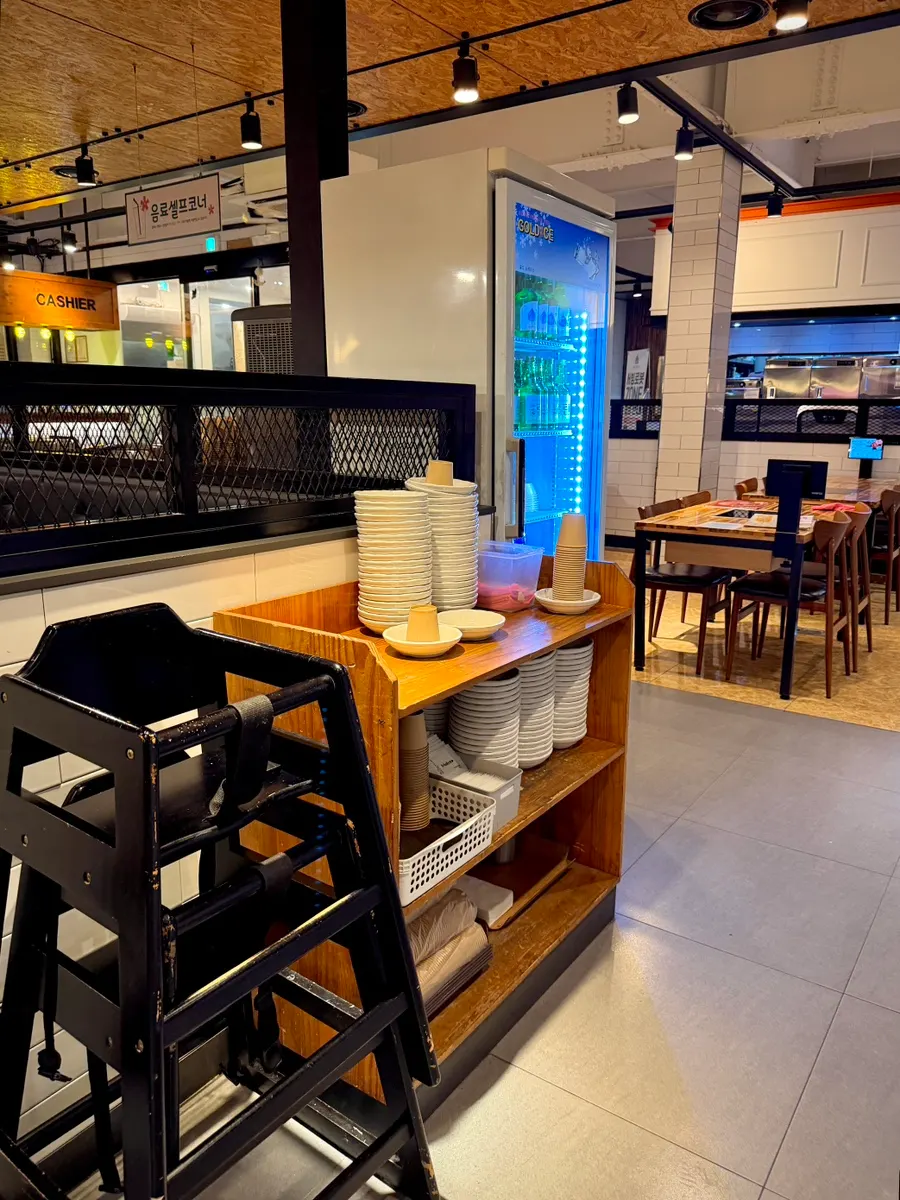 Vertical shot of the restaurant's interior