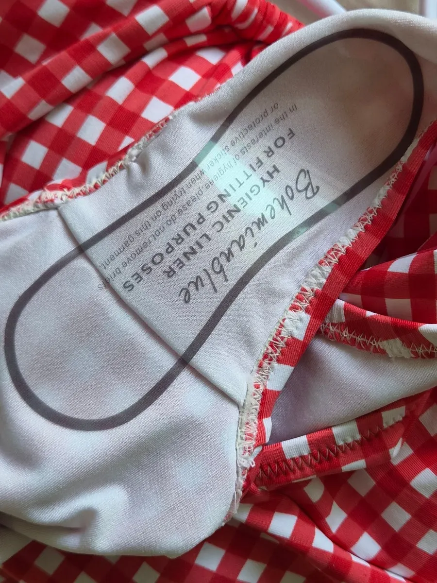 Bohemian Blue gingham-check one-piece swimsuit detail