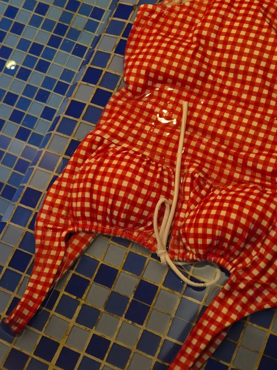 Bohemian Blue red gingham one-piece swimsuit