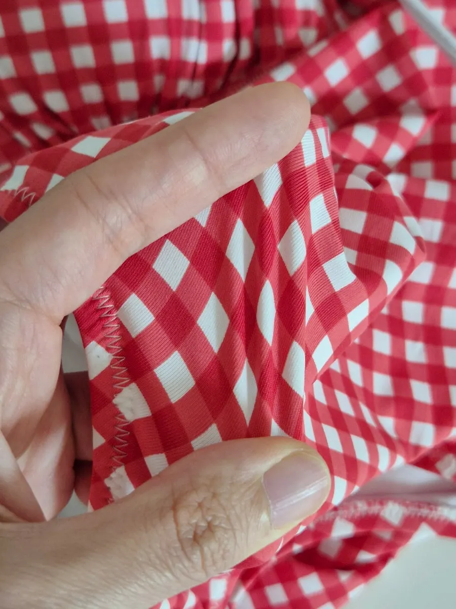Fit of a gingham checked one-piece swimsuit