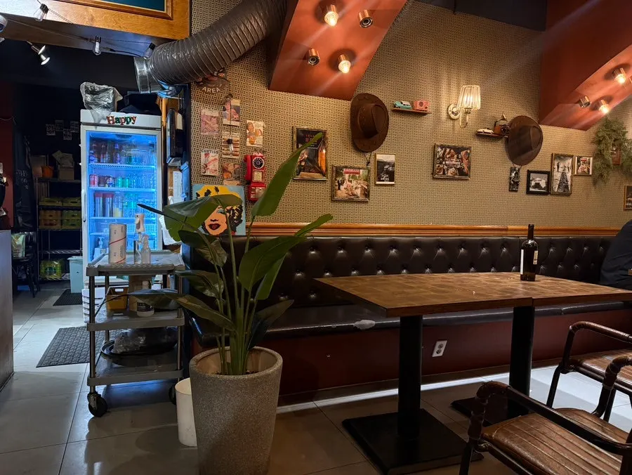 Interior view with tables and props