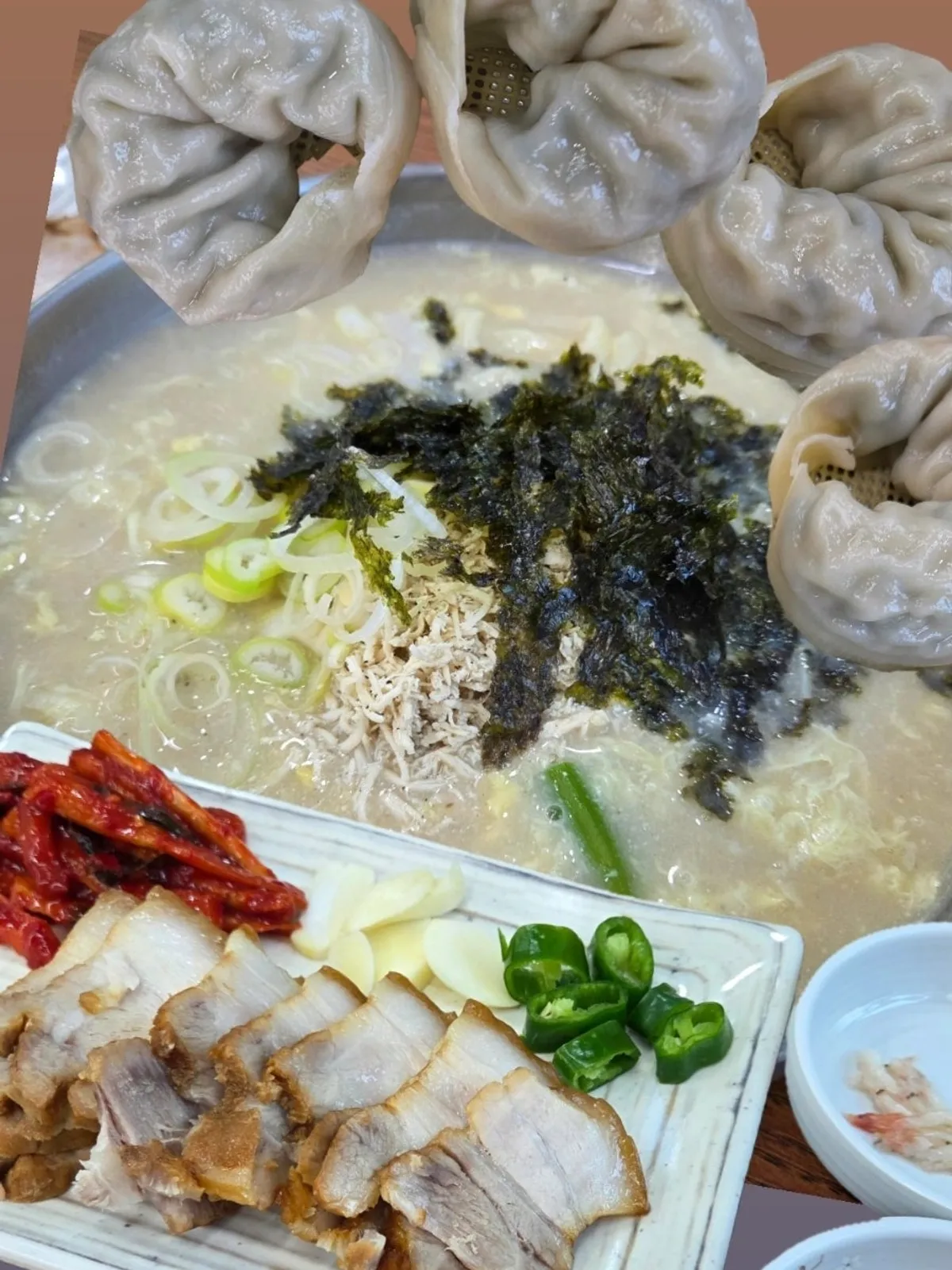 Self-serve corner for banchan and spicy kimchi
