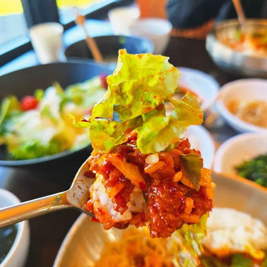 Close-up of the fire-grilled pork bulgogi