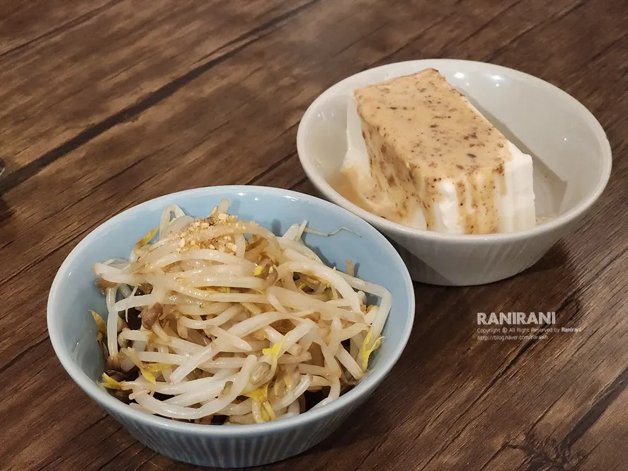 Complimentary soft tofu and seasoned bean sprouts
