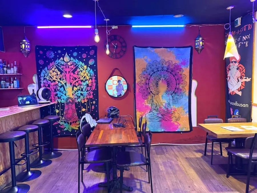 Bollywood's interior with vivid paintings and lighting