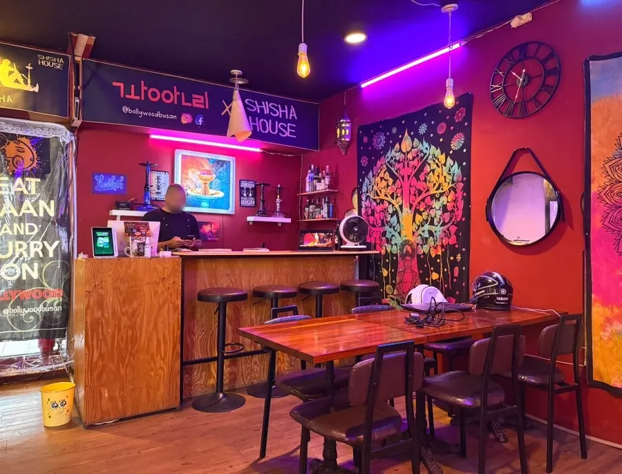 View of the dining hall with exotic decorations throughout