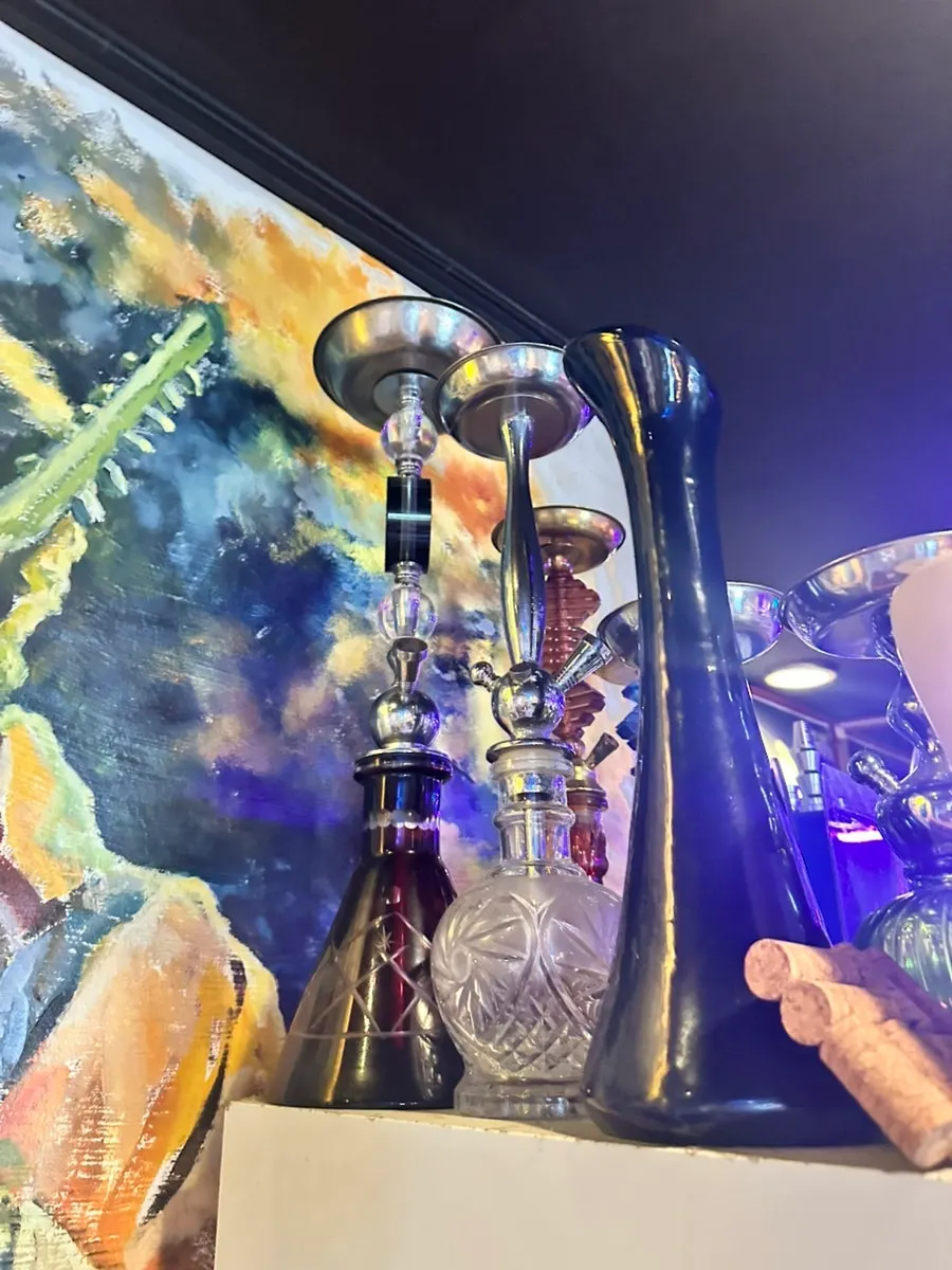 Shisha setups on display in the restaurant