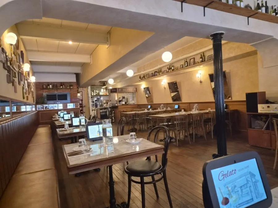 Wood-toned interior of the Bologna restaurant