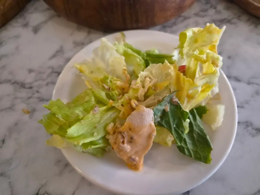 Close-up of the chicken tenderloin salad with creamy sauce