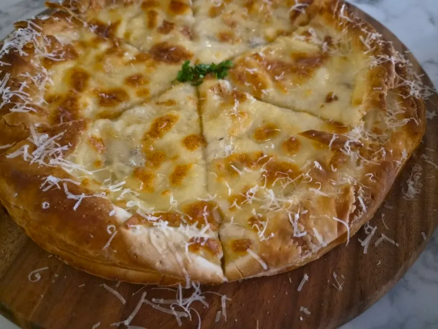 Cross-section of the layered pastry dough crust