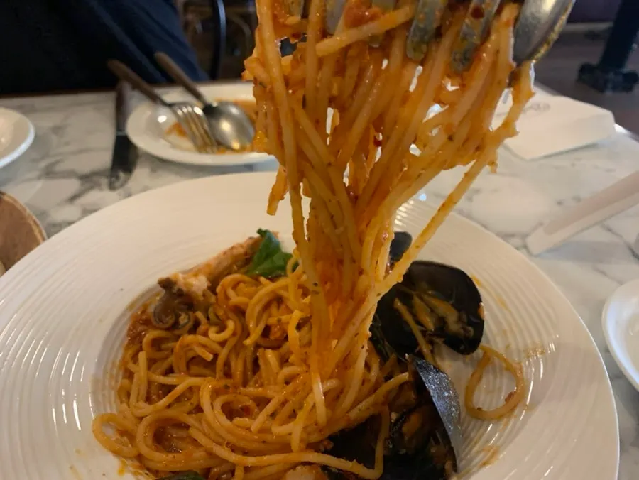 Spicy Mare pasta mixed together evenly