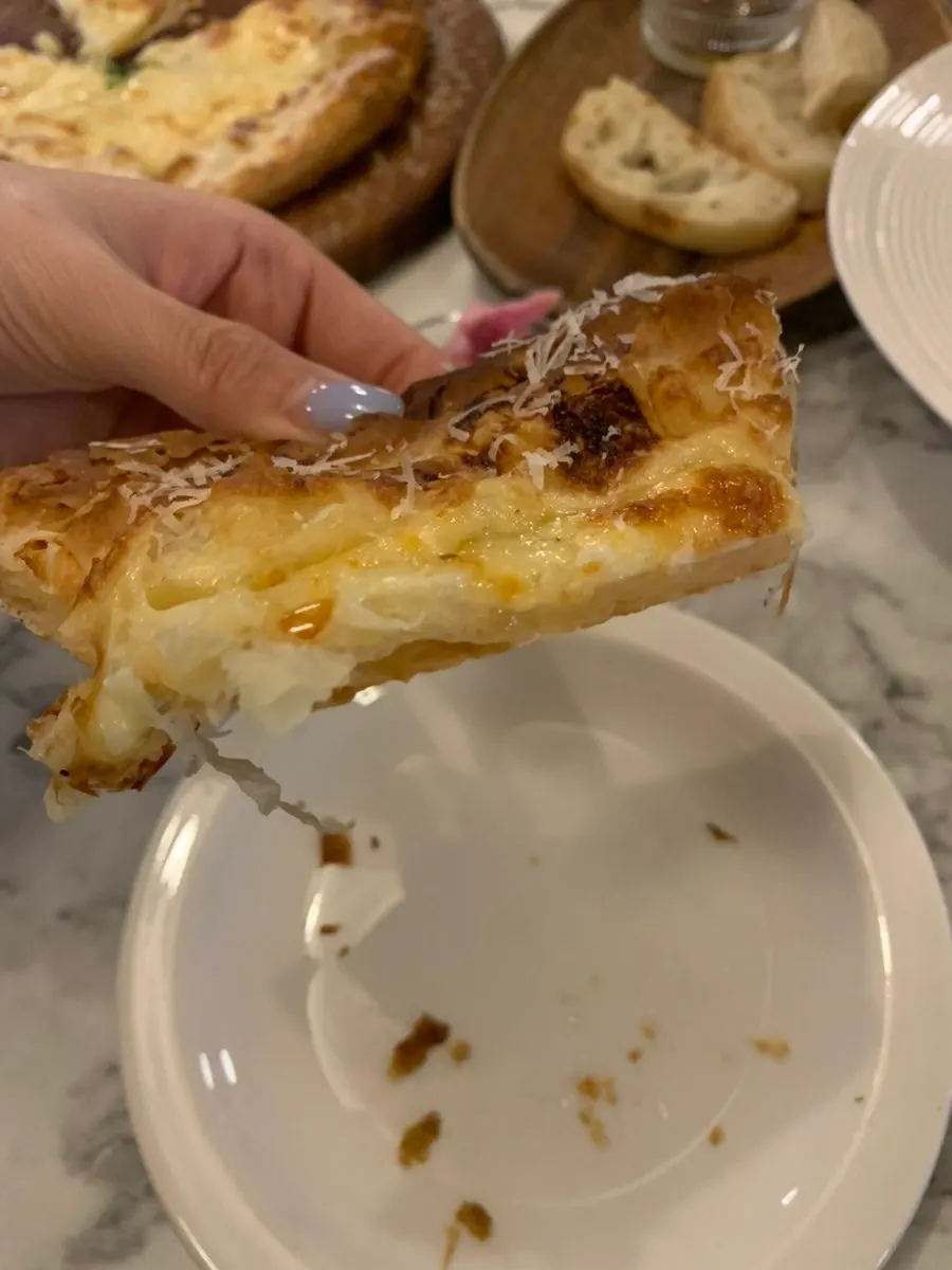 Cross-section of the pastry-dough gorgonzola pizza