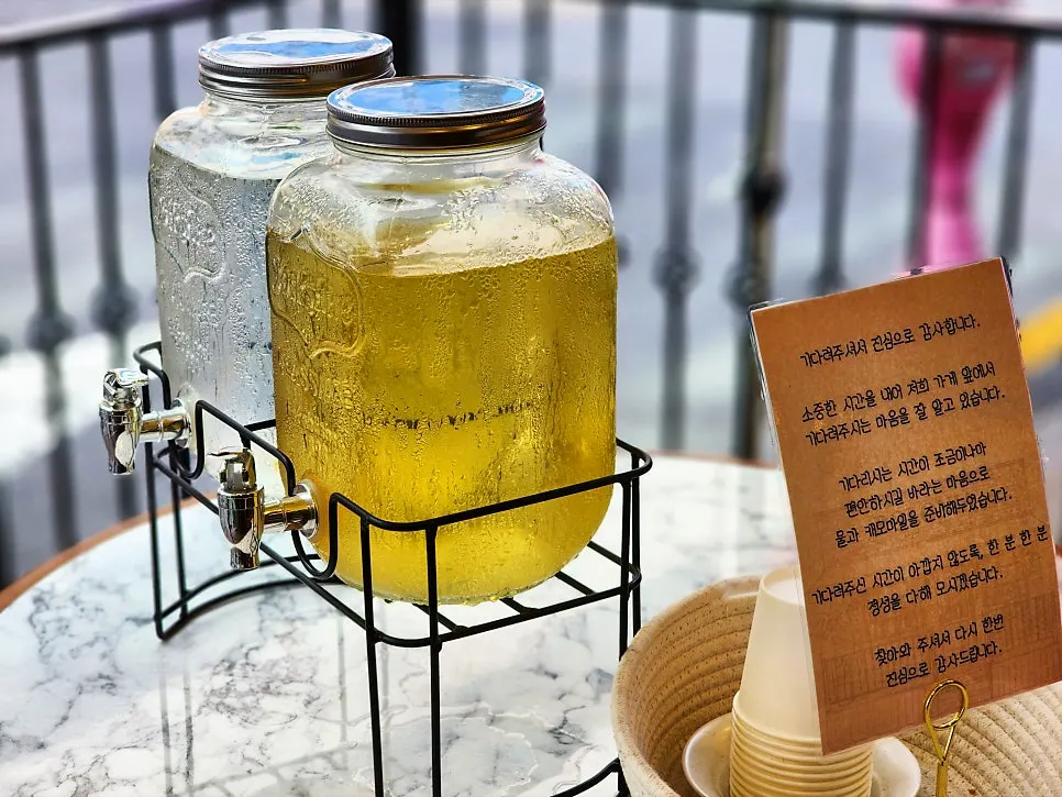 Waiting area with water and chamomile tea prepared
