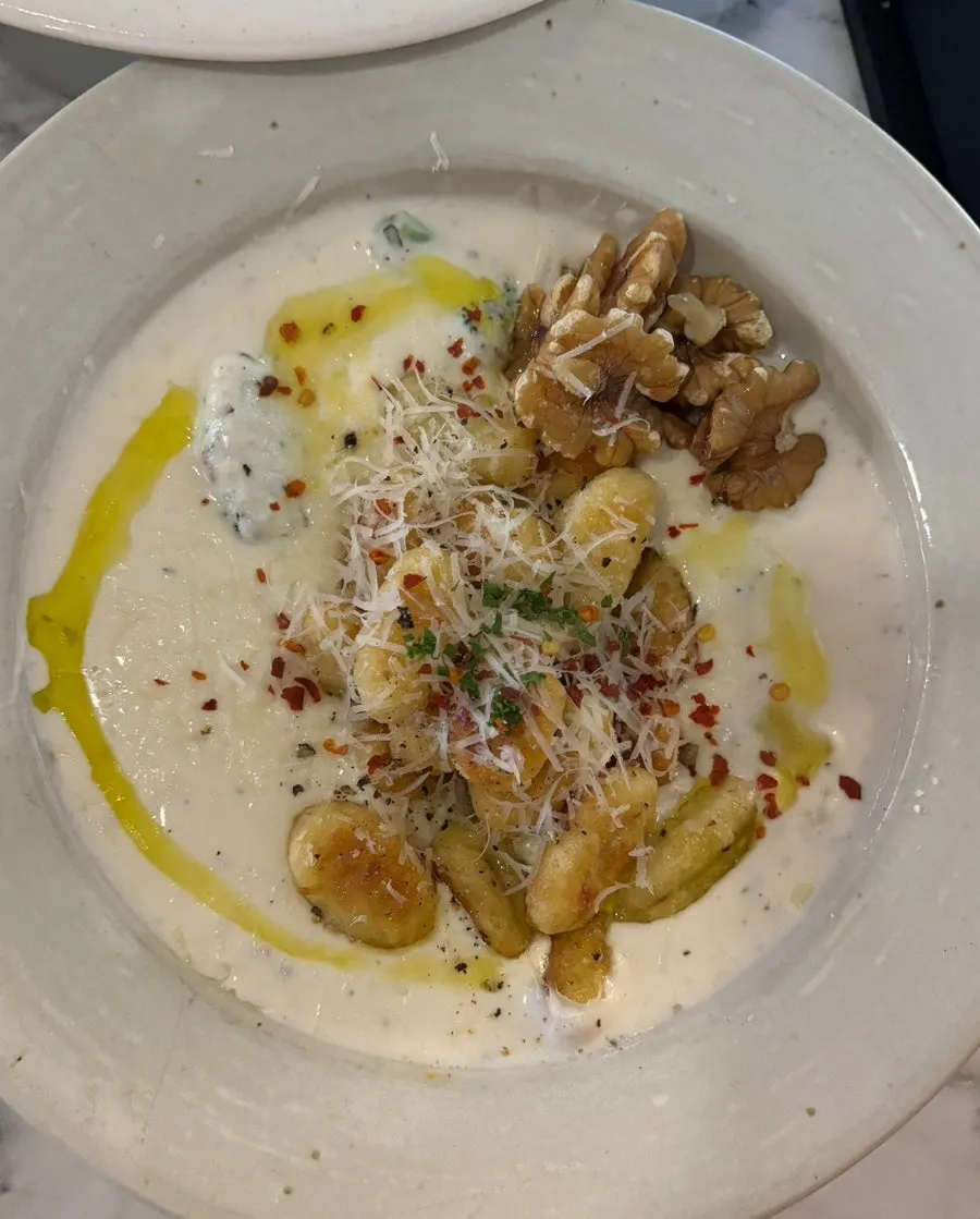 Fresh salad and basil mushroom soup