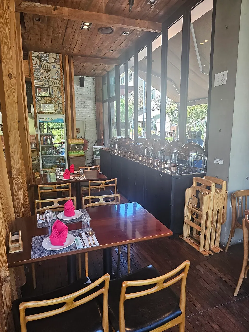 Interior with wood tones and Indian-style decor