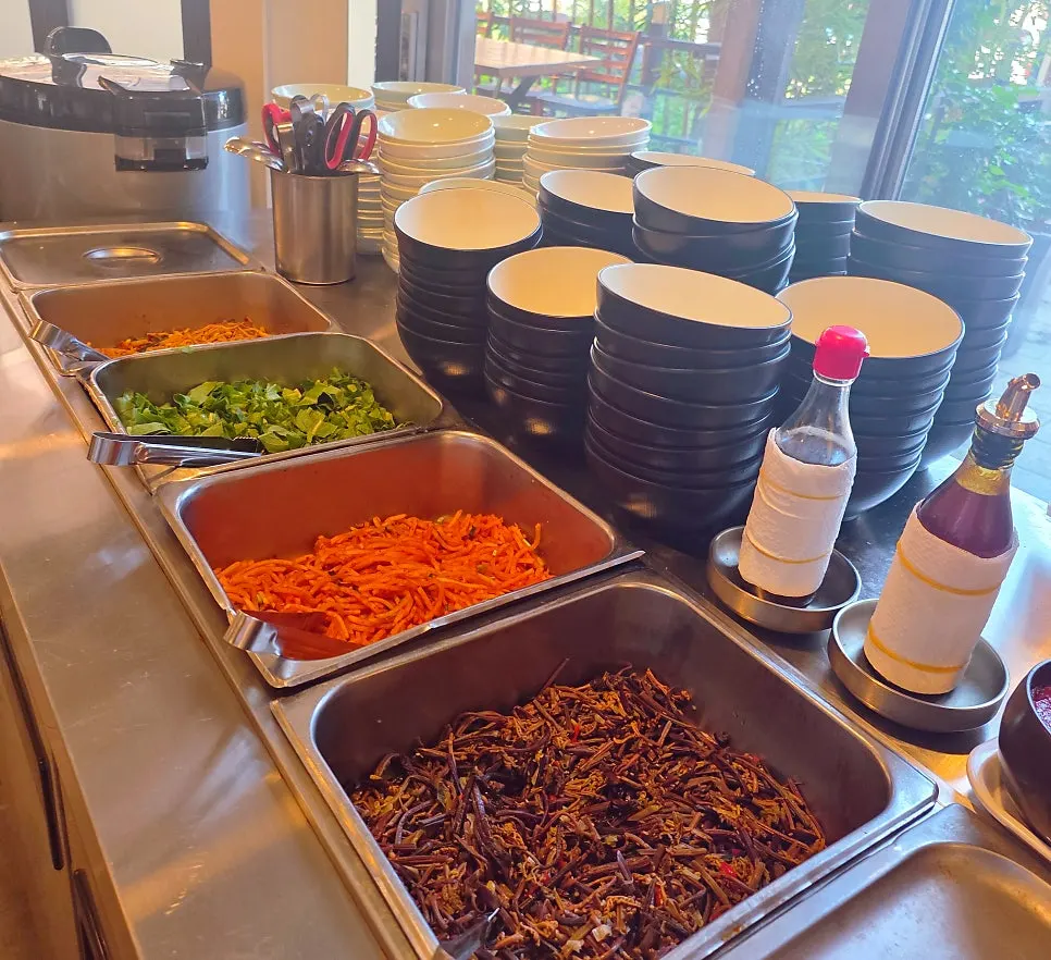 Self bar at Bomseol Main Branch where guests can serve themselves barley rice