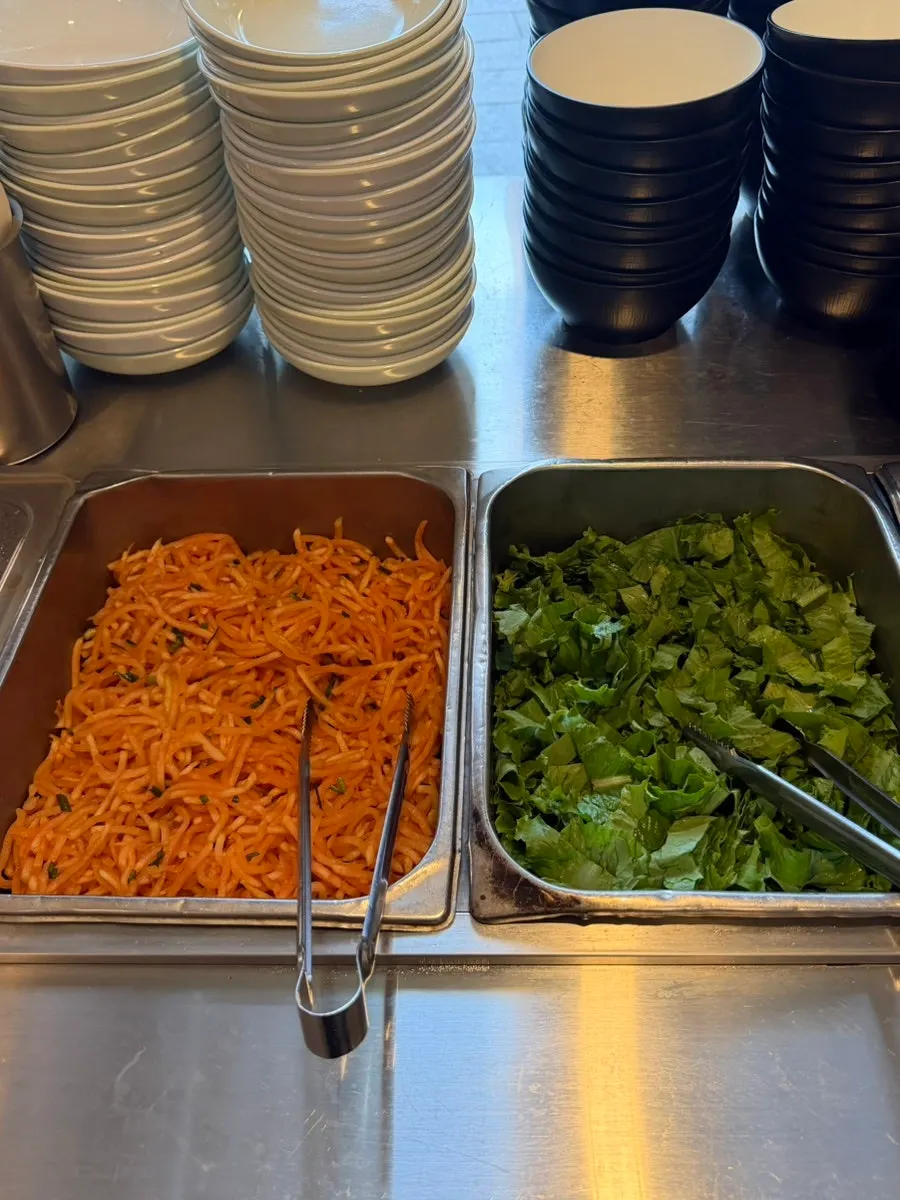 Barley rice and radish salad ready at the self-serve corner