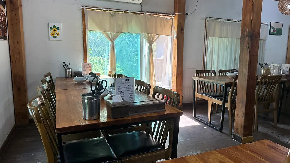 View of the dining room full of lunchtime guests