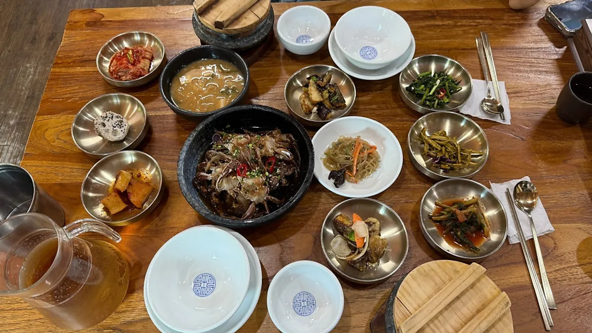 Full table set for the soy marinated crab set for two