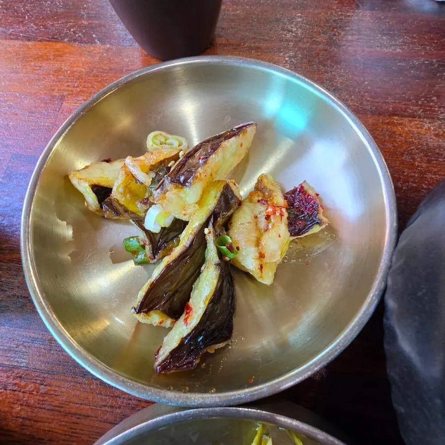 Close-up of mildly seasoned namul side dish