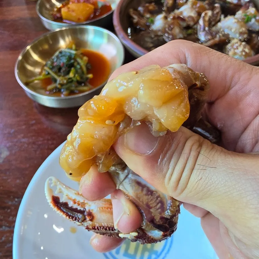 Soy marinated crab meat, good for mixing with rice