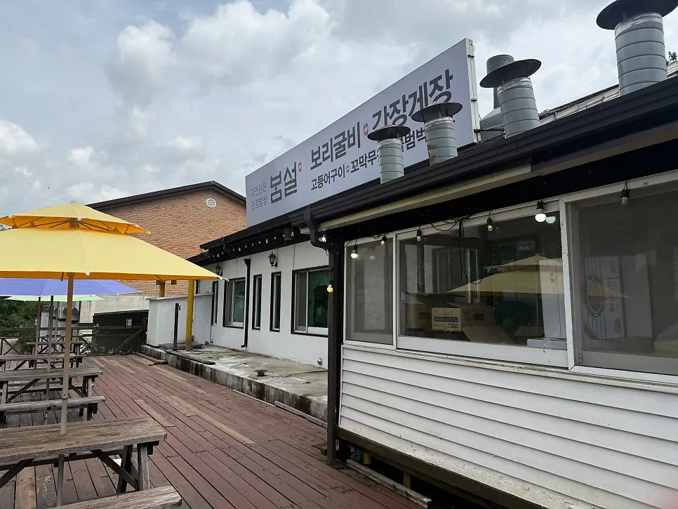 Outdoor wooden deck terrace along the riverside scenery