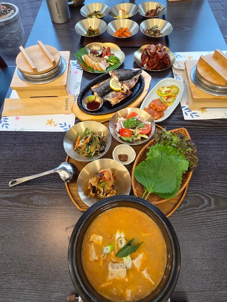 Dessert corner with pu'er tea, coffee, and Korean sweets