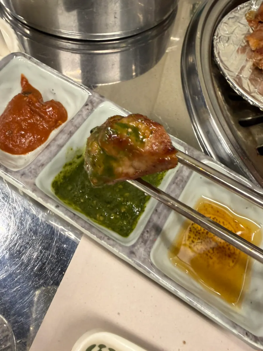 Meat served with green-onion kimchi