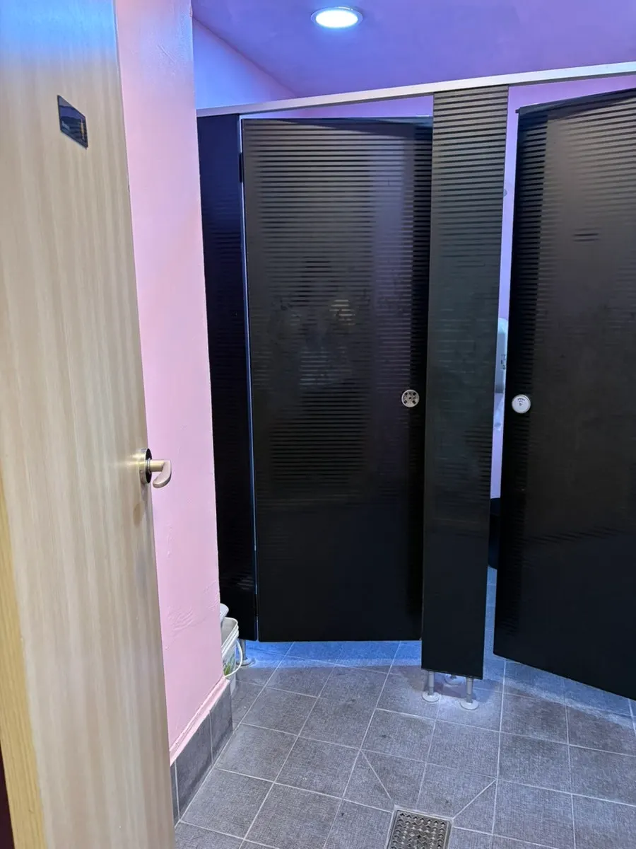 Restroom sign on the second floor