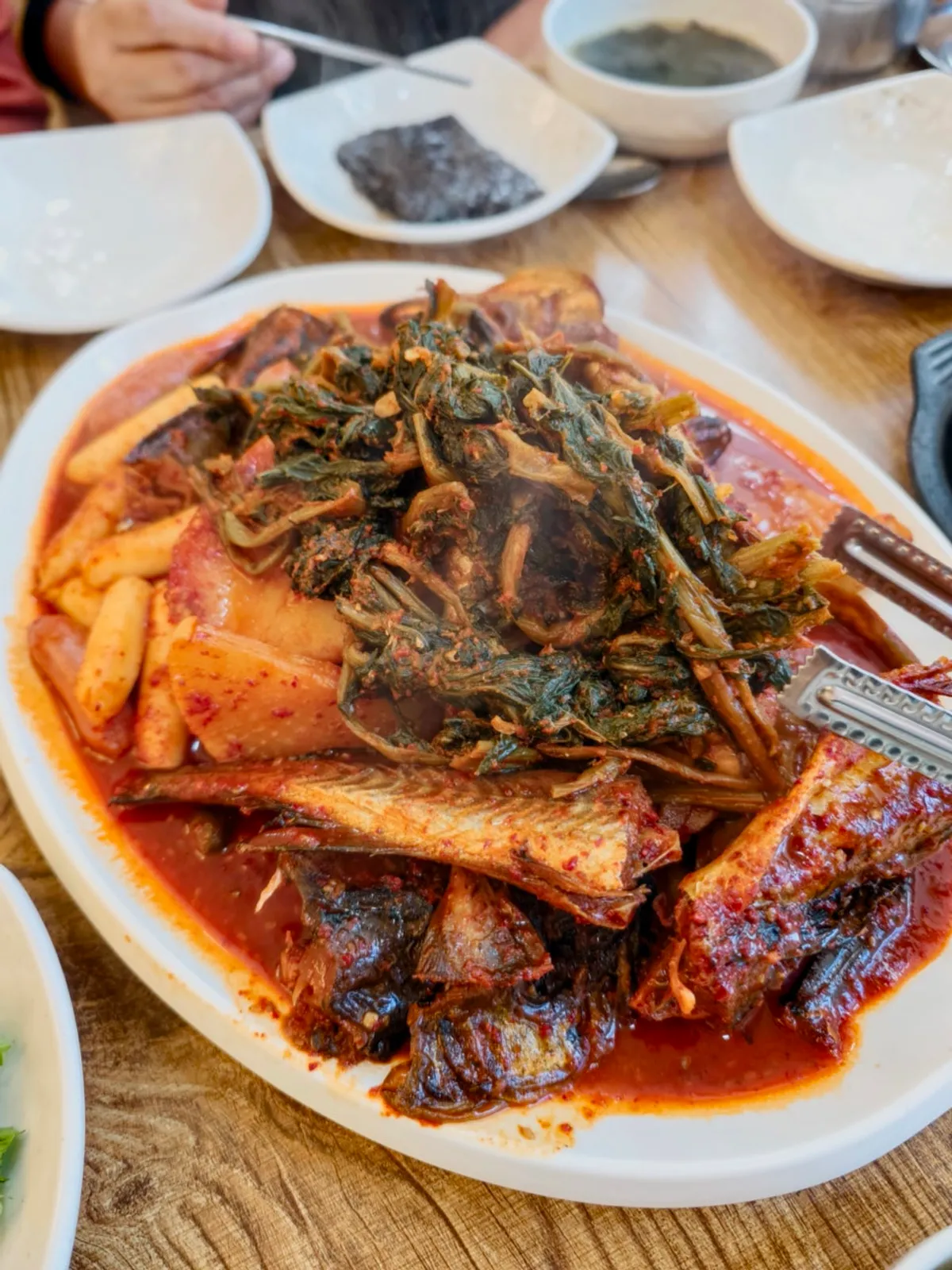 Lunch special braised kodari with added siraegi and rice cake