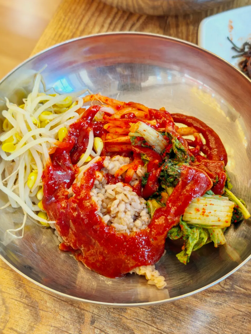 Finished bowl of barley rice bibimbap