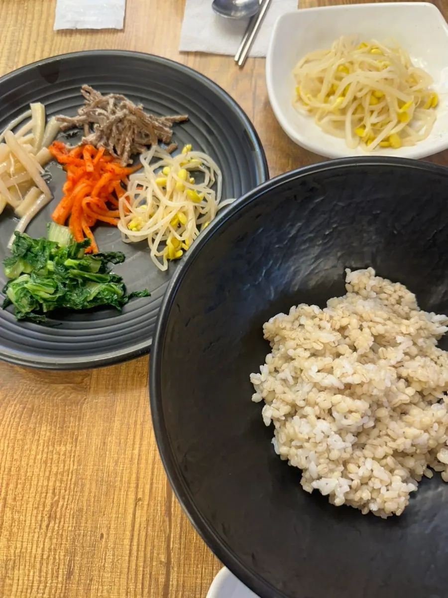 나물이 올라간 보리비빔밥 한 그릇