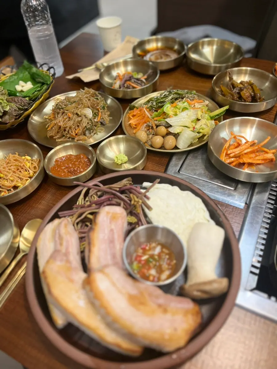 A plate of pre-seared Korean pork belly
