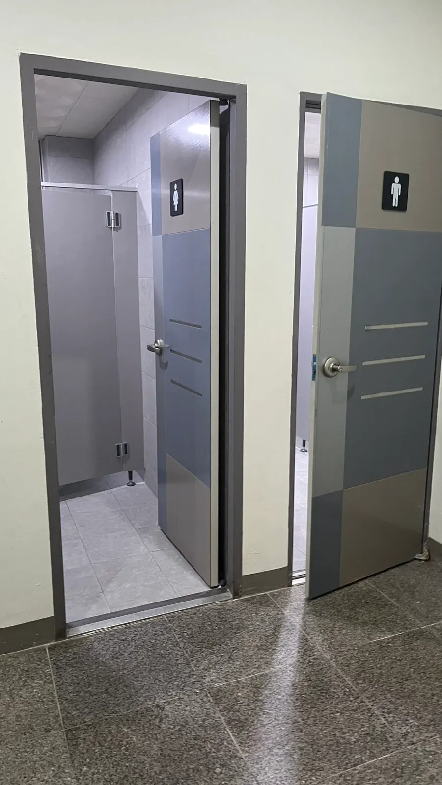 Entrance to the restroom with thoughtful interior design