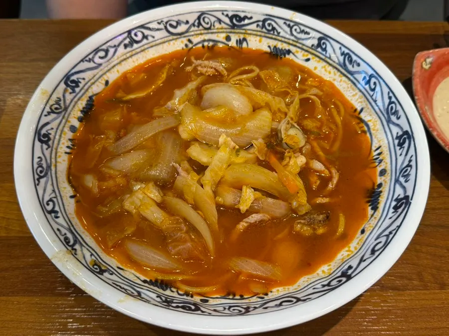 Bobae jjamppong with seafood and vegetables