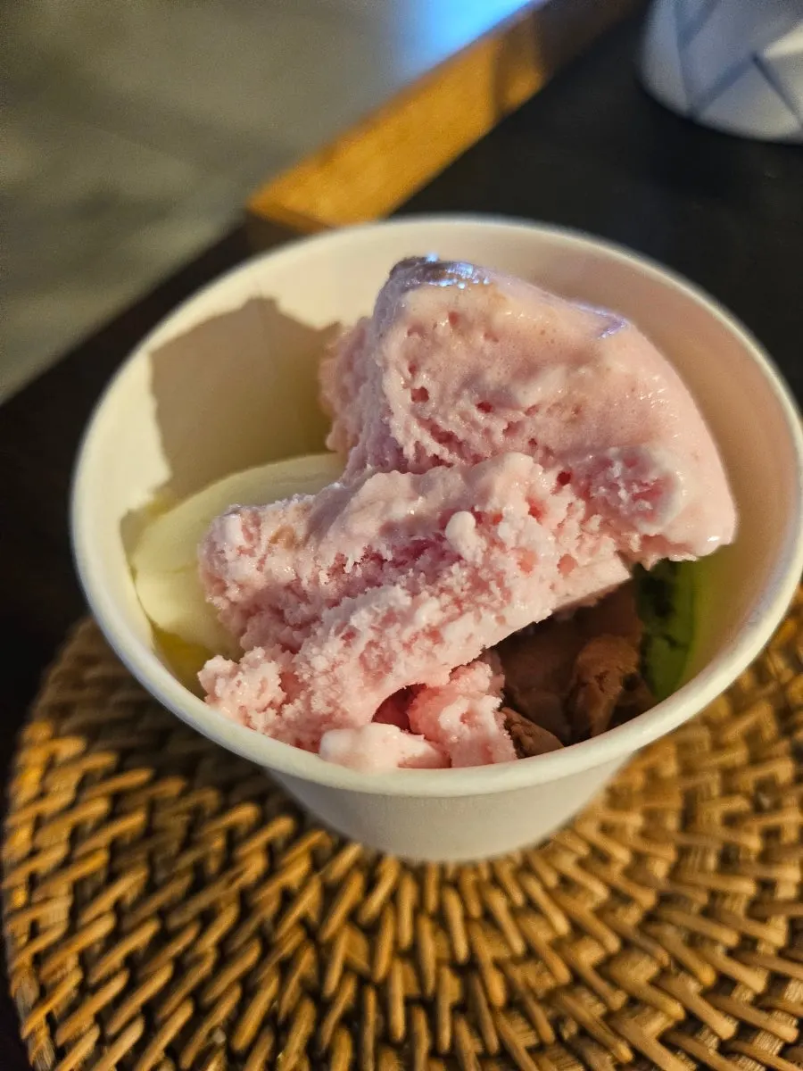 Dessert ice cream with a chewy texture