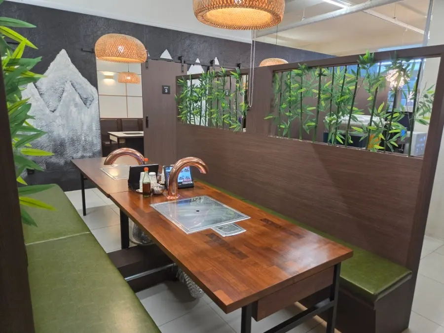Restaurant interior with bamboo partitions