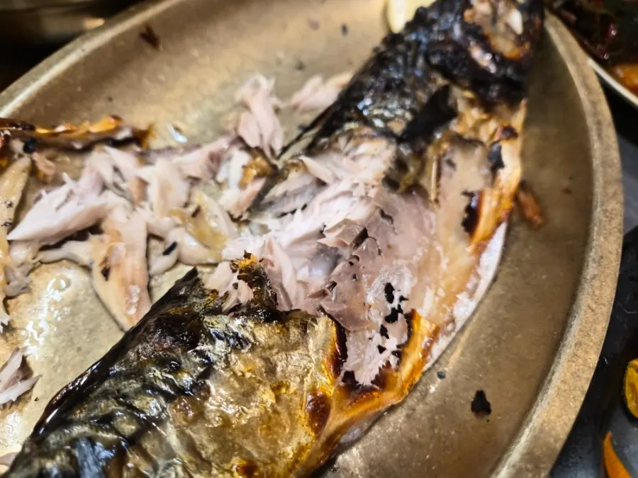 拌飯上放著一塊烤魚