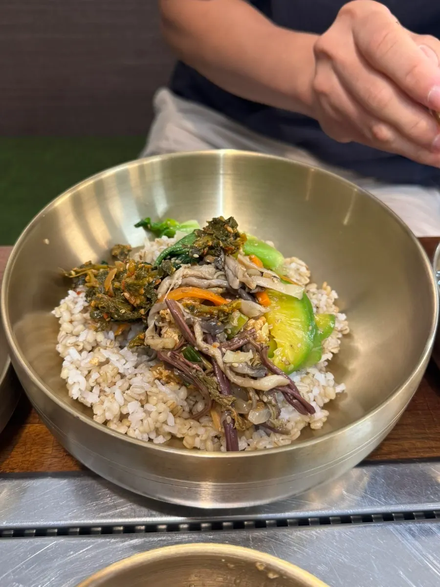 Barley rice bibimbap topped with namul